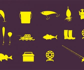 ícones De Pesca Define Ilustração Vetorial No Design Plano