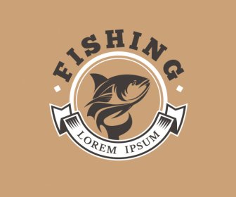 Fishing Logo Template Circle Classic Design Ribbon Decor