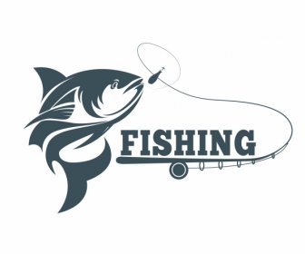釣りロゴテンプレートダイナミック手描きの魚のロッドスケッチ