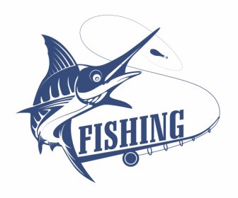 Angeln Logotyp Fischrute Skizze Klassisches Design