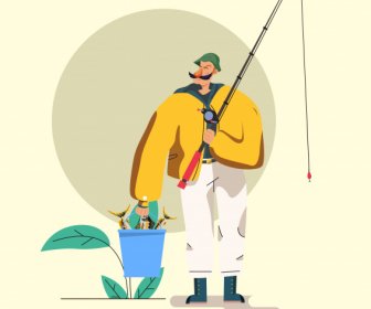 рыбалка картина плоский эскиз мультфильма