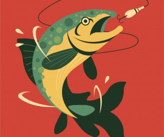 fishing painting hunted fish hook sketch dynamic design