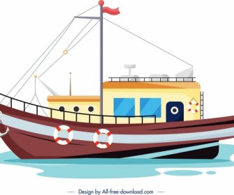 Fishing Ship Painting Colored Cartoon Sketch
