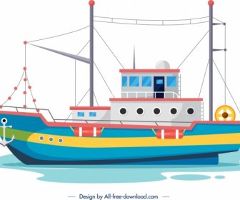 Barco De Pesca Pintura Diseño Colorido