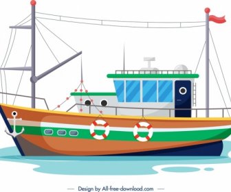 Fishing Ship Template Colored Modern Sketch