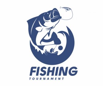 Template Logo Turnamen Memancing Siluet Perahu Ikan Dinamis