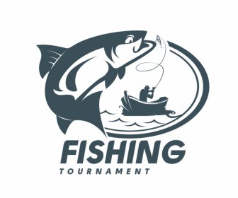 Fishing Tournament Logotype Fish Boat Sketch Silhouette Design