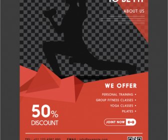Fitness Advertising Flyer Template Geometric Silhouette Checkered Decor