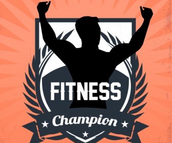 Fitness Champion Medal Template Athlete Silhouette Icon Decor