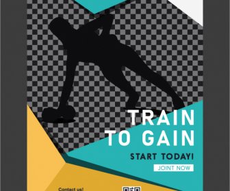Fitness Club Flyer Template Checkered Geometric Silhouette Decor