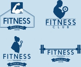 Фитнес клуб логотипы мышц вес иконы силуэт дизайн