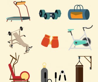 Fitness Equipment Icons Collection Vector With Color Style