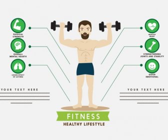 Fitness Infographic Male Playing Gym And Icons Design