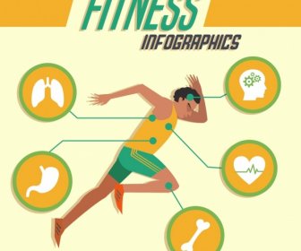 Fitness Infographics Atleta Icona Organi Silhouette Decorazione