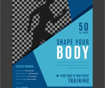 Fitness Leaflet Template, Checkered Silhouette Geometry Layout