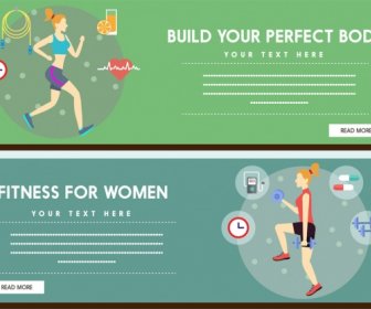 Fitness Promotion Banner Woman And Health Icons Decoration