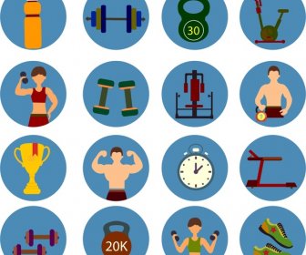 Fitness Symbols Sets Design In Color Flat Style