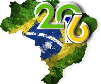 Flag And Map Of Olympic Brazil 2016