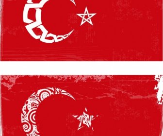 Bendera Desain Bulan Merah Dekorasi Retro Ikon Bintang
