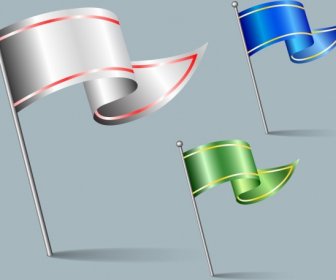 ícones De Bandeira Define 3d Objetos Brilhantes De Ondulação