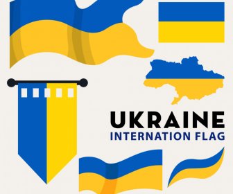 Flagge Ukraine Internationale Designelemente Flaggenkarte Elemente Skizze