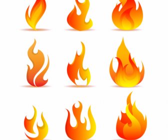 Flame Icons Modern Colored Dynamic Shapes
