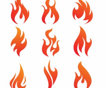Flaming Fires Icons Red Shapes Sketch Dynamic Flat