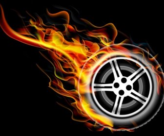 Flaming Tyre Background Dark Design Style