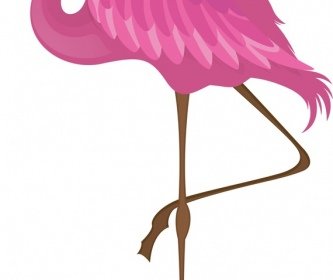 Ikon Flamingo Merah Muda Sketsa Kartun Desain