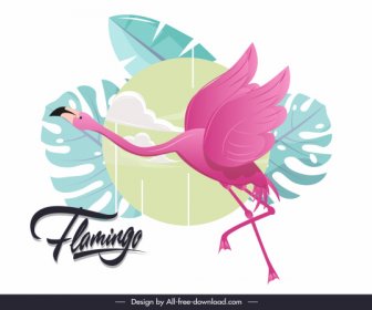 Flamingo Painting Classic Colorful Flat Sketch