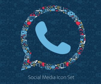 Flat Icons Technology Social Media Network Computer Concept Abstract Background With Objects Group Of Elements Star Smile Face Sale Share Like Comment