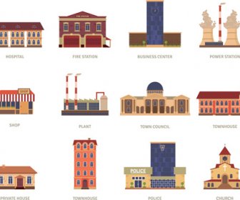 Flat Style Buildings Template Vector
