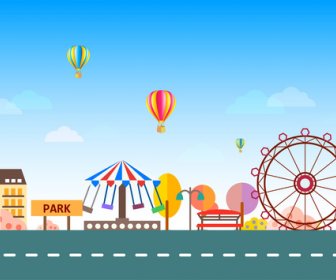 Flat Vector Of Colored Background Of Amusement Park