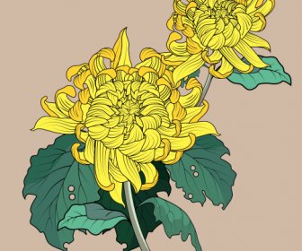 Pintura De Flora Clásico Boceto Verde Amarillo
