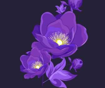 Pintura Da Flora Do Esboço Da Floração Violeta Escura
