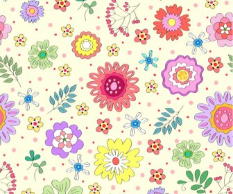 Plantilla De Patrón De Flora Brillante Colorido Diseño Dibujado A Mano