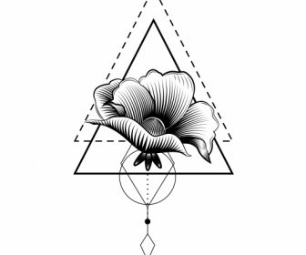 植物纹身模板黑色白色手绘3d素描
