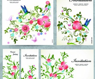 花と花の招待カード ベクトル グラフィック