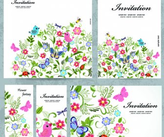 花と花の招待カード ベクトル グラフィック