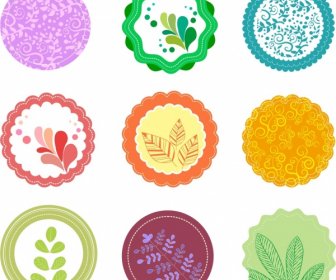 Floral And Leaves Icons Collection Colorful Round Design