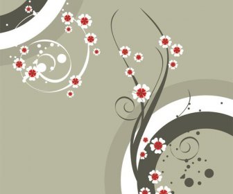 Floral Art Lines With Red Flower Template Background
