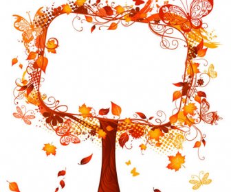 秋の花の木フレーム ベクトル