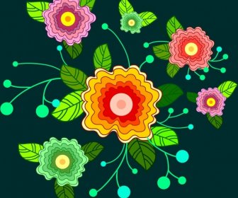 Floral Background Design Colorful Ornament Sketch