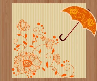 オレンジ色の花文様傘デザイン花の背景デザイン