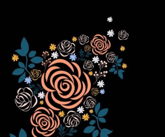 Fundo Floral Rosas ícone Escuro Do Design