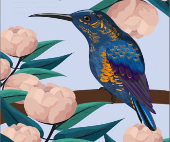 Floral Bird Poster Warna-warni Desain Klasik