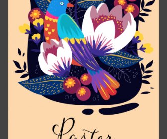 Floral Bird Poster Template Colorful Classic Design