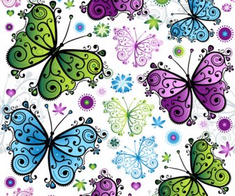 꽃 나비 패턴 원활한 벡터 세트