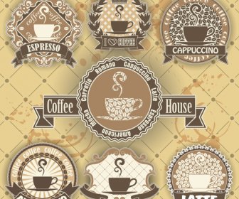 Florale Kaffee Haus Etiketten Entwerfen Vektor
