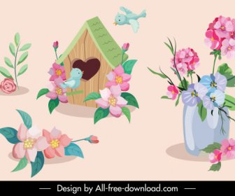Floral Decorative Elements Bird Nest Sketch Classical Design